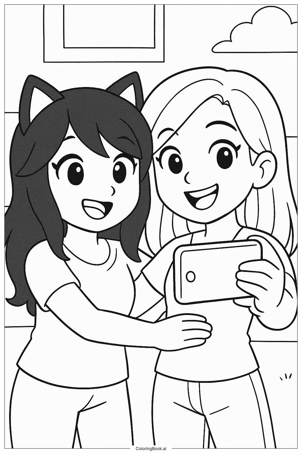  Aphmau And Katelyn Posing For A Selfie Coloring Page 