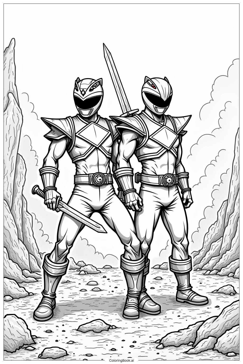  Página para colorir de Cenas de Batalha dos Power Rangers Samurai 