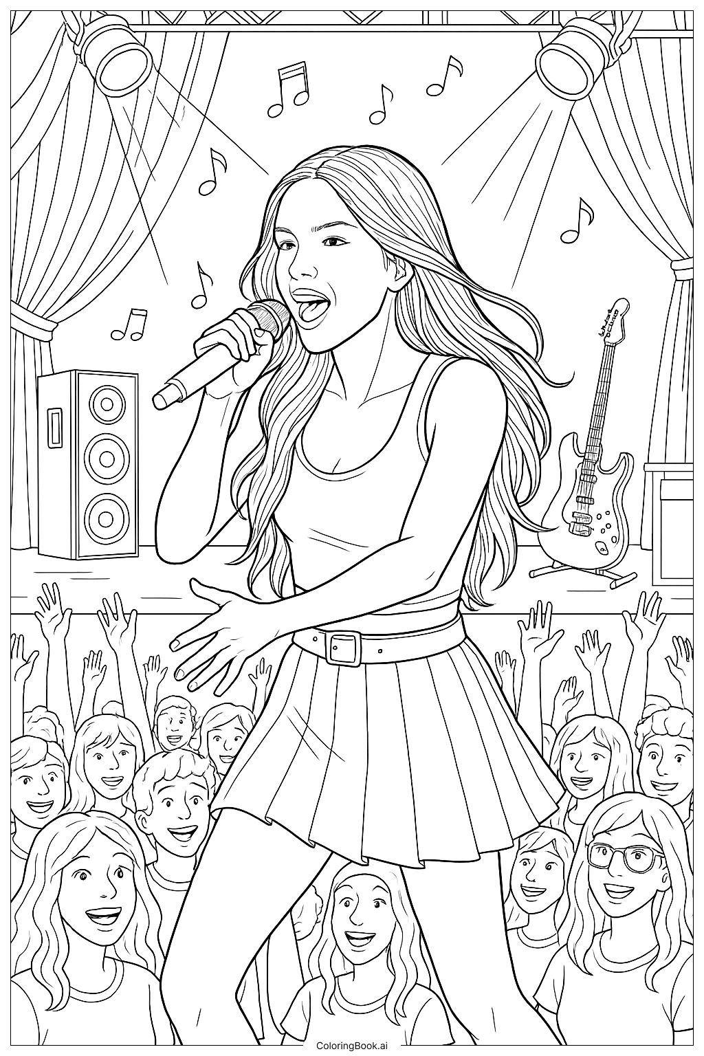  Olivia Rodrigo Singing To A Cheering Crowd Coloring Page 