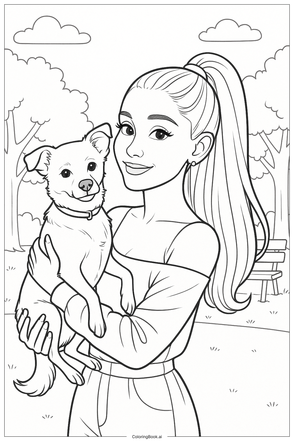  Página para colorear de Ariana Grande y su perro Toulouse 