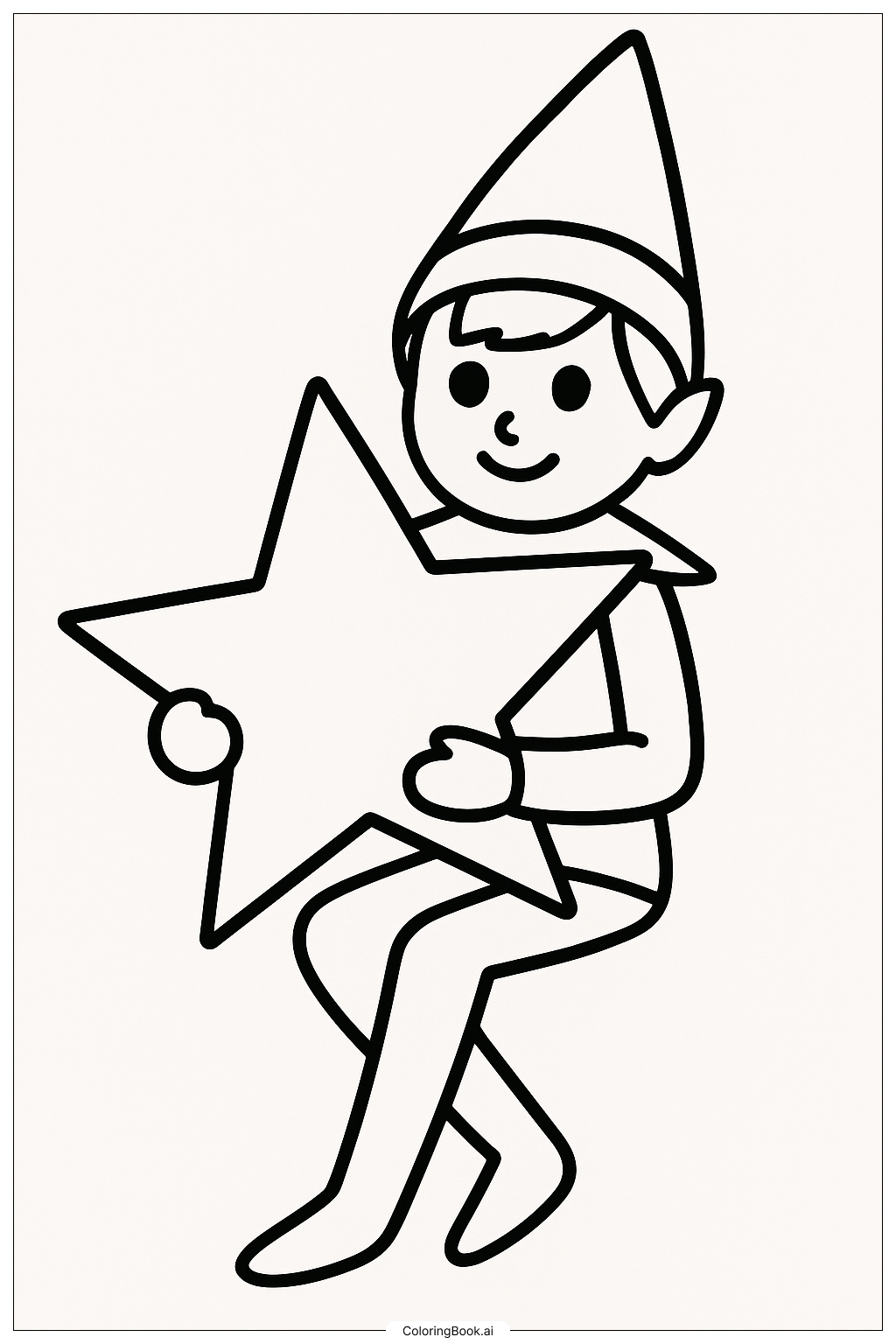  Página para colorir de Duende na Prateleira Segurando uma Estrela Grande 