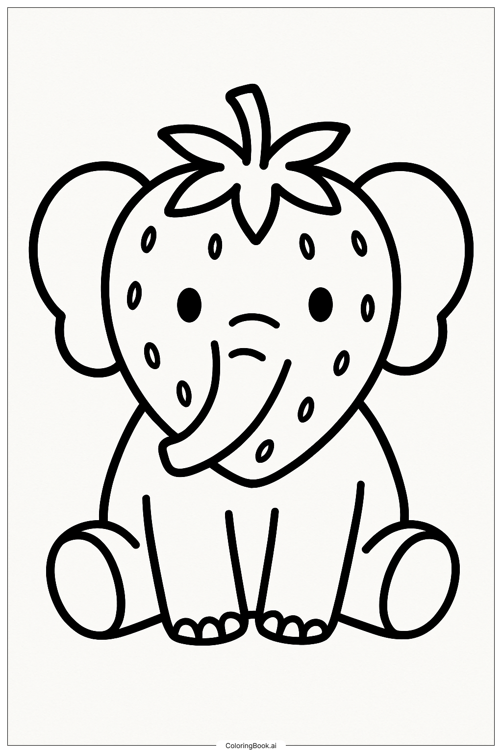  草莓大象坐着填色页 