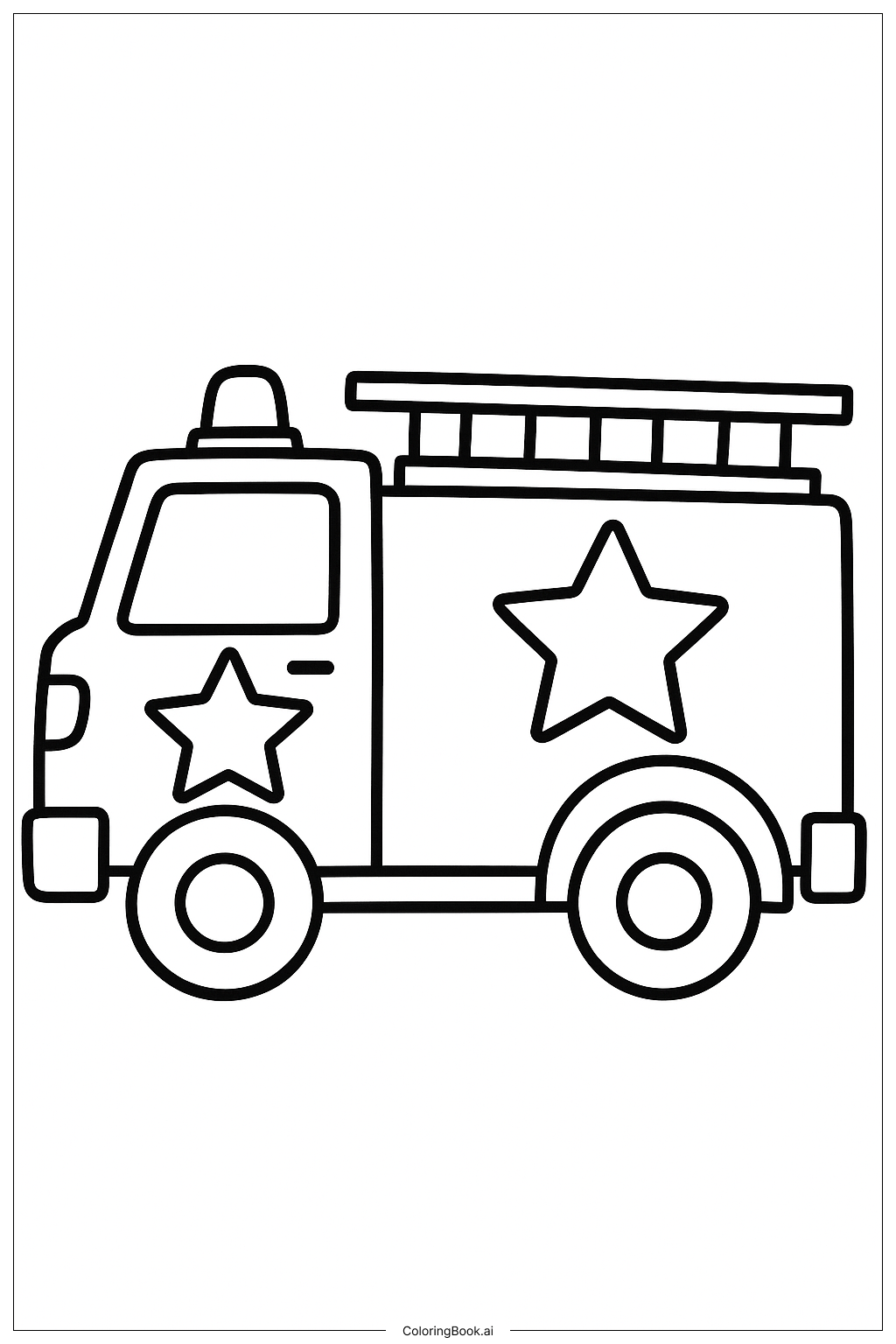 Page de coloriage Camion de pompiers avec autocollants étoile 