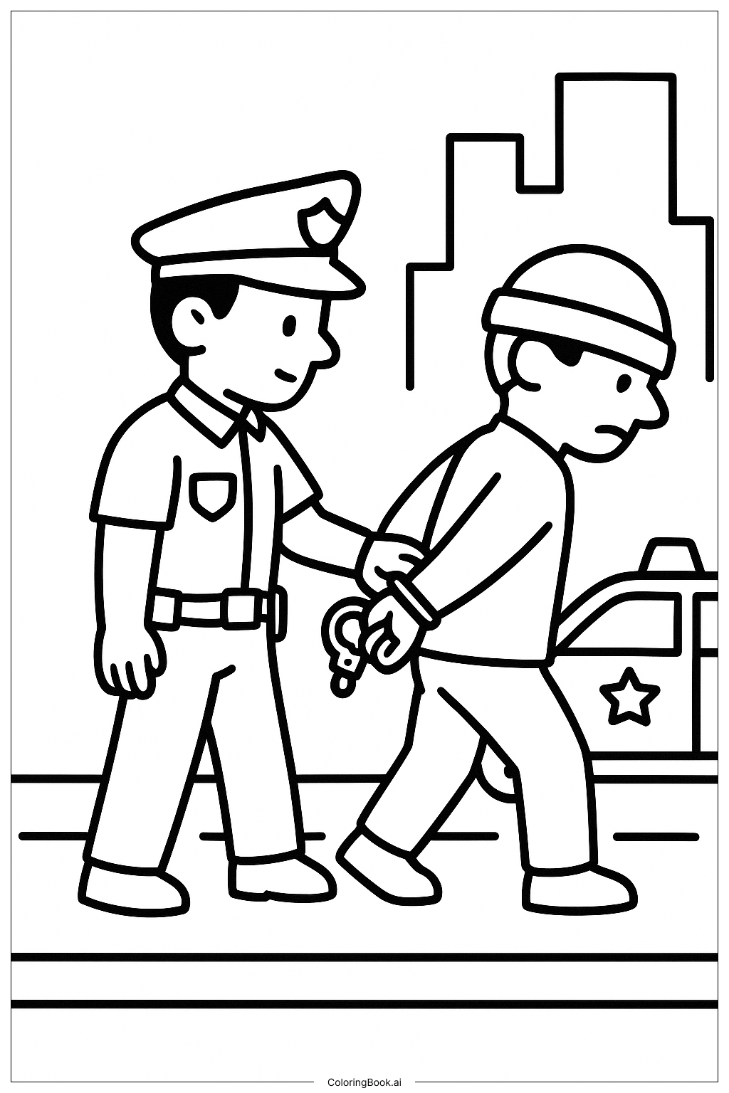  Police Arresting a Thief Scene Coloring Page 