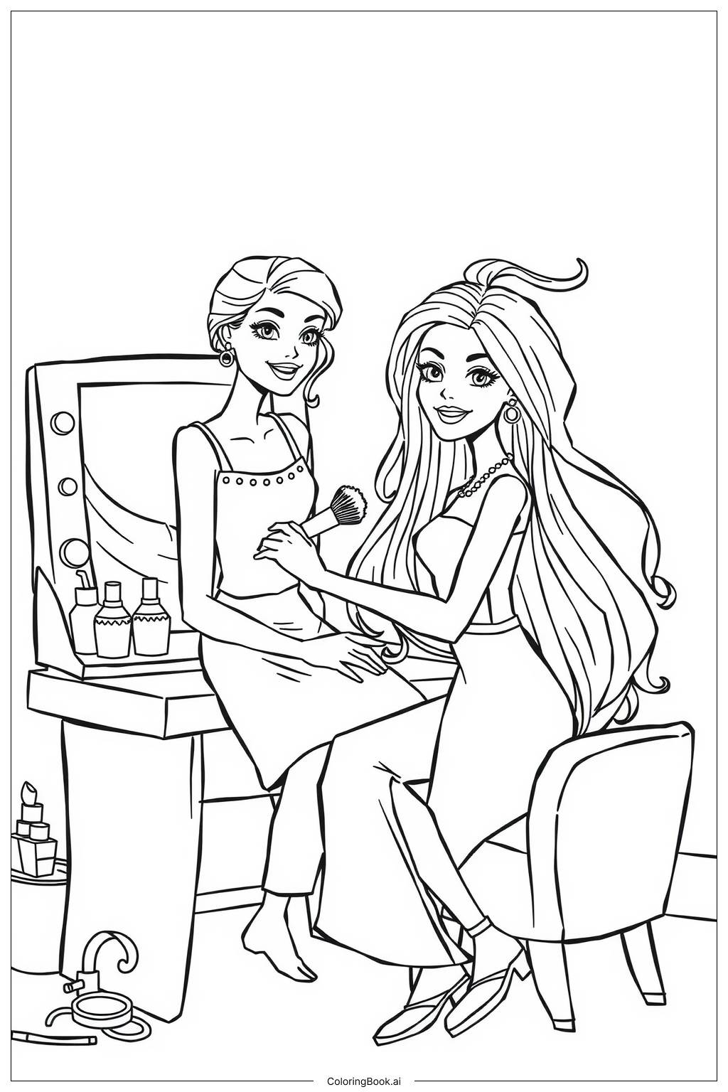  barbie makeup artist styling a fashion show Coloring Page 