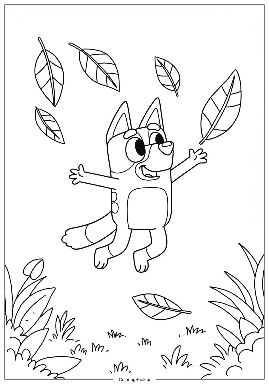  Bluey Playing In Autumn Leaves Coloring Page 
