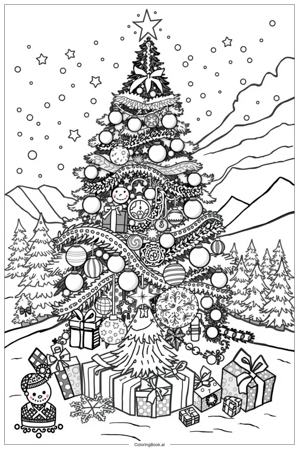  Simple Christmas Tree-2 Coloring Page 