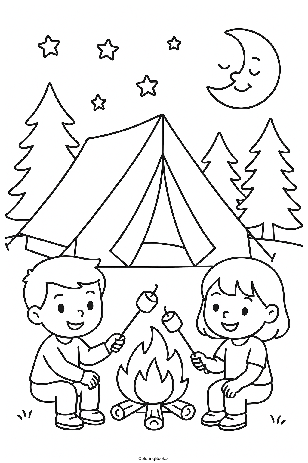  Camping Under The Summer Stars Coloring Page 