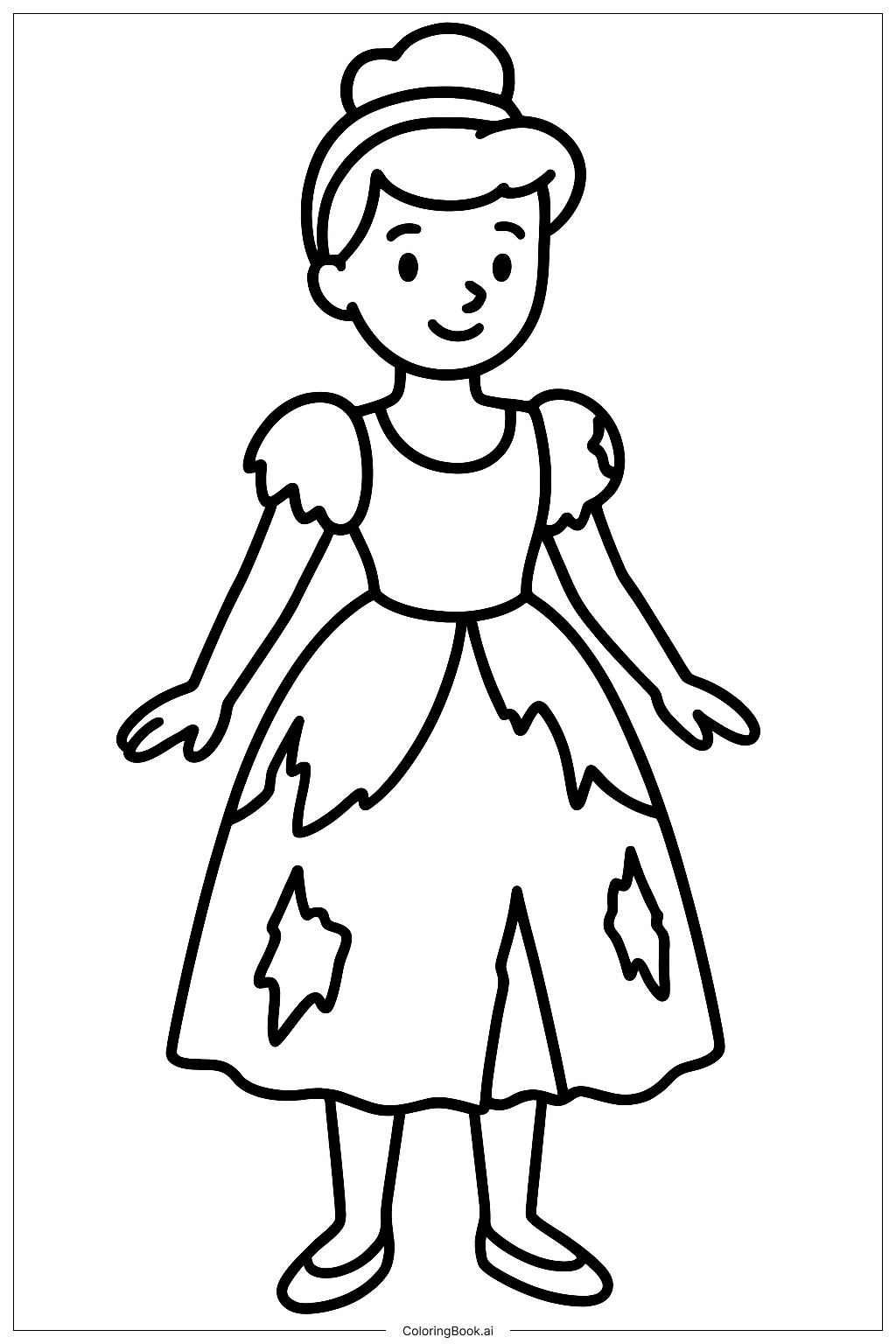  Página para colorear de El vestido rasgado de Cenicienta 