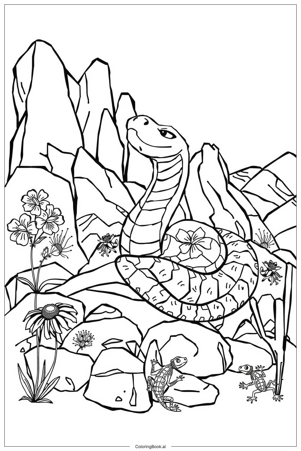  Page de coloriage Serpent se prélassant sur une roche-2 