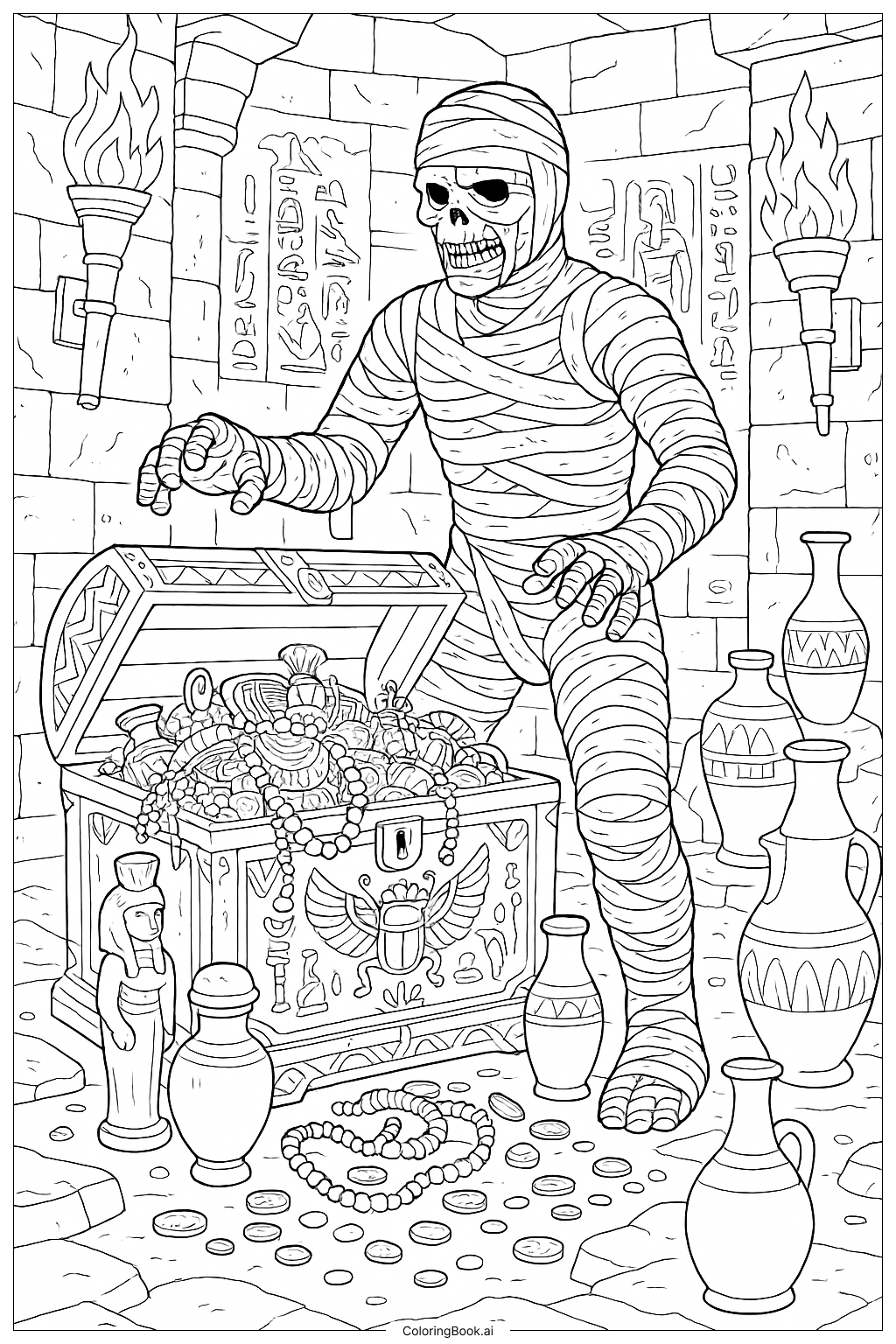 Mummy Guarding A Chest Of Ancient Treasures