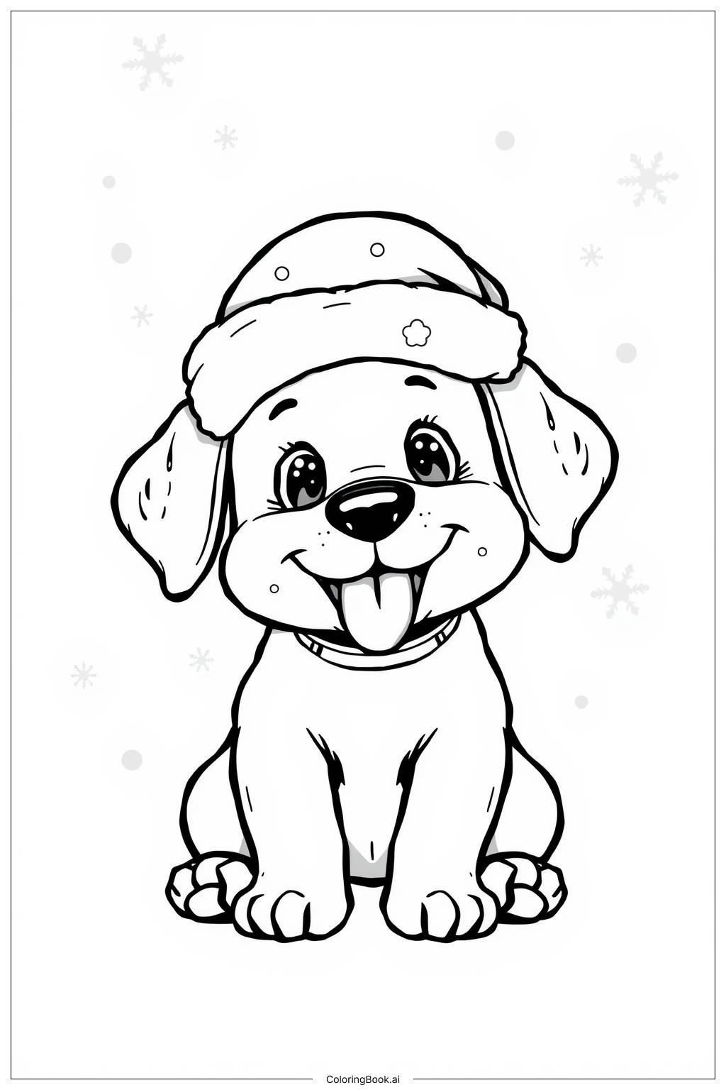  Page de coloriage Mignon chiot de Noël avec un chapeau de Santa 