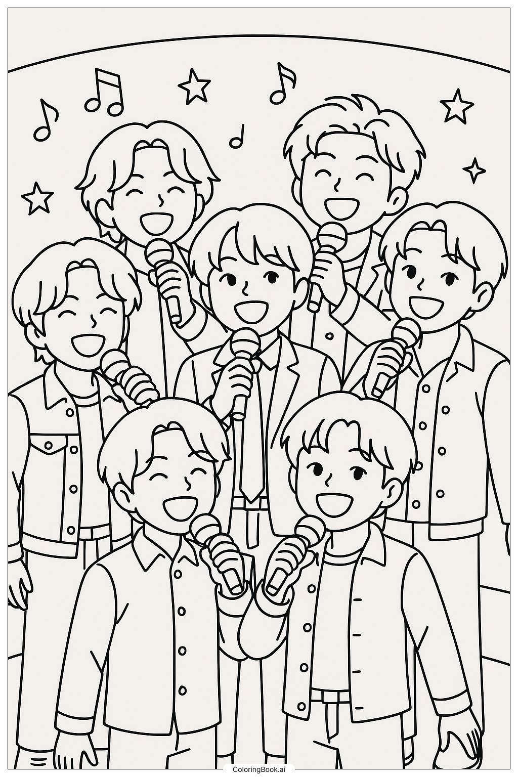  Page de coloriage BTS chantant dans des micros 