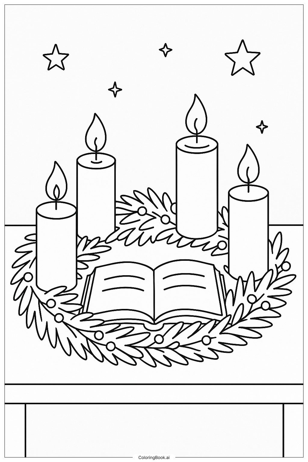  Advent Wreath with Bible Open Ausmalseite 