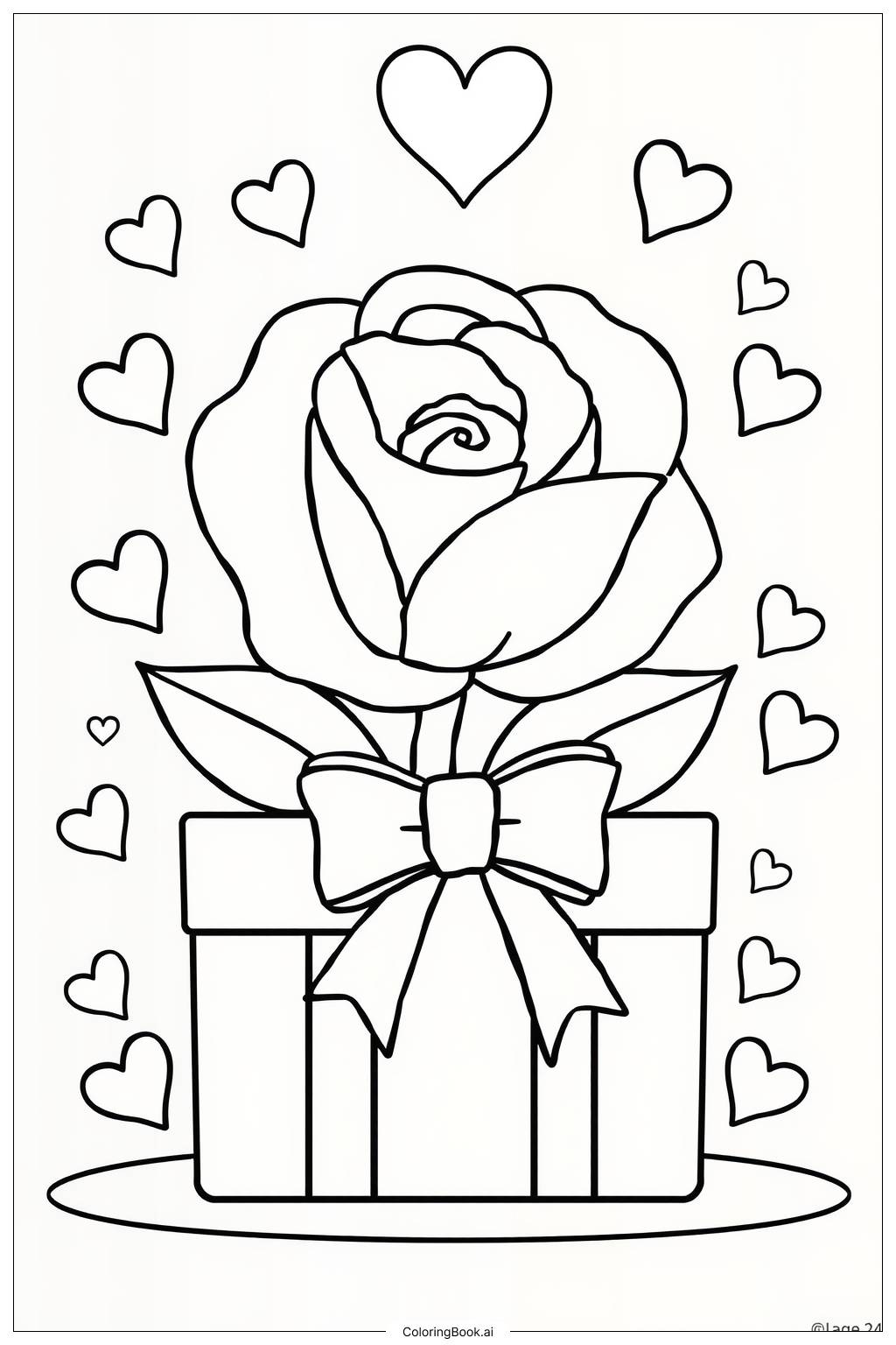  Página para colorear de Regalo de Rosa de San Valentín 