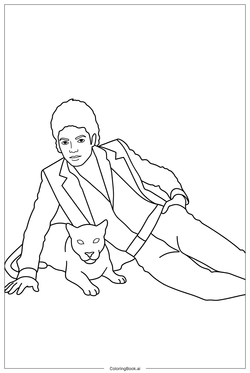 Michael Jackson reclining beside curious panther Coloring Page