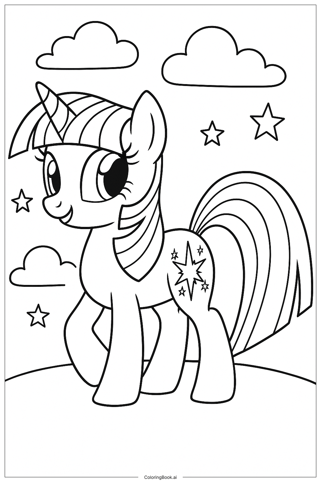  Page de coloriage Twilight Sparkle montrant sa marque de beauté 
