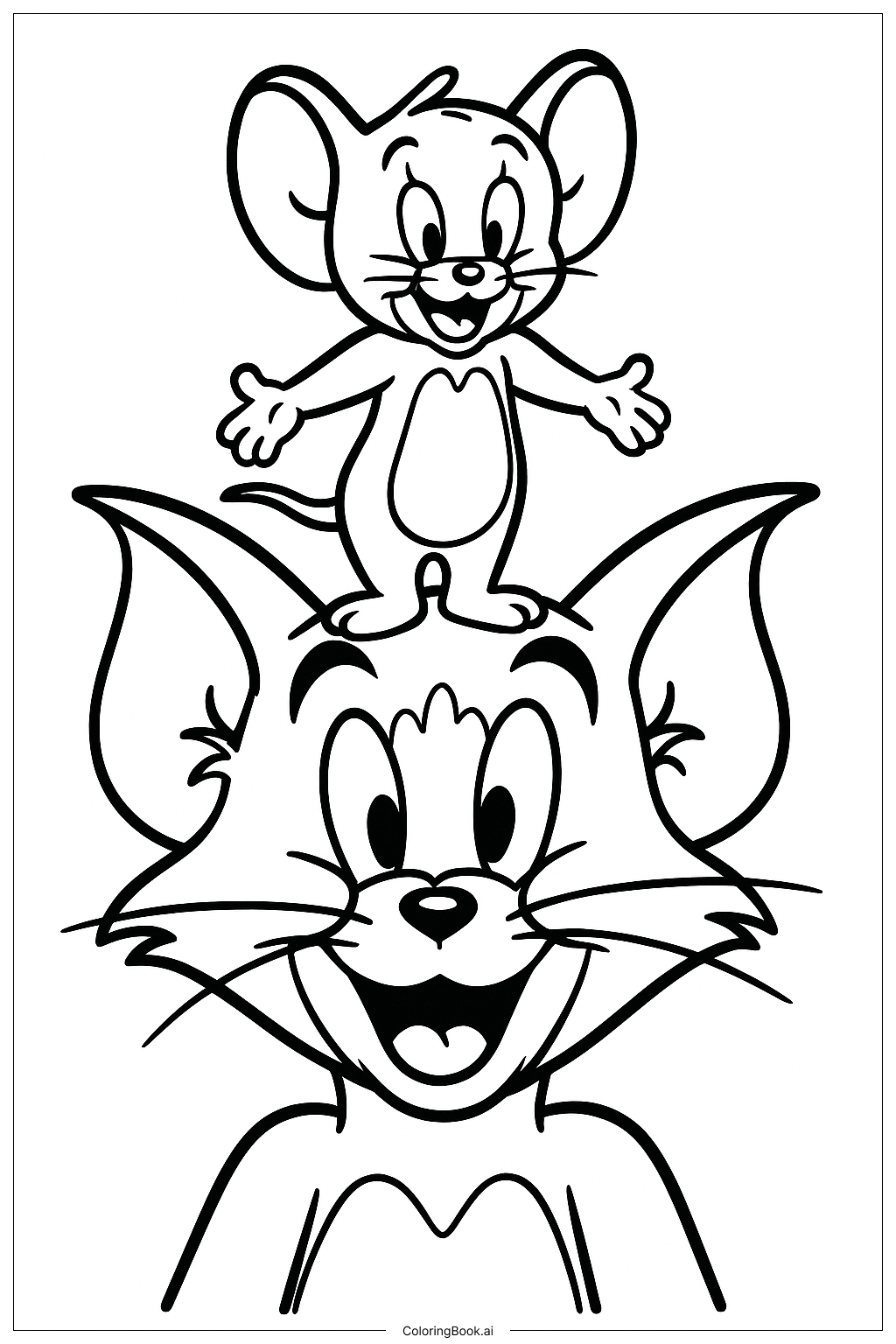  Page de coloriage Jerry debout sur la tête de Tom 