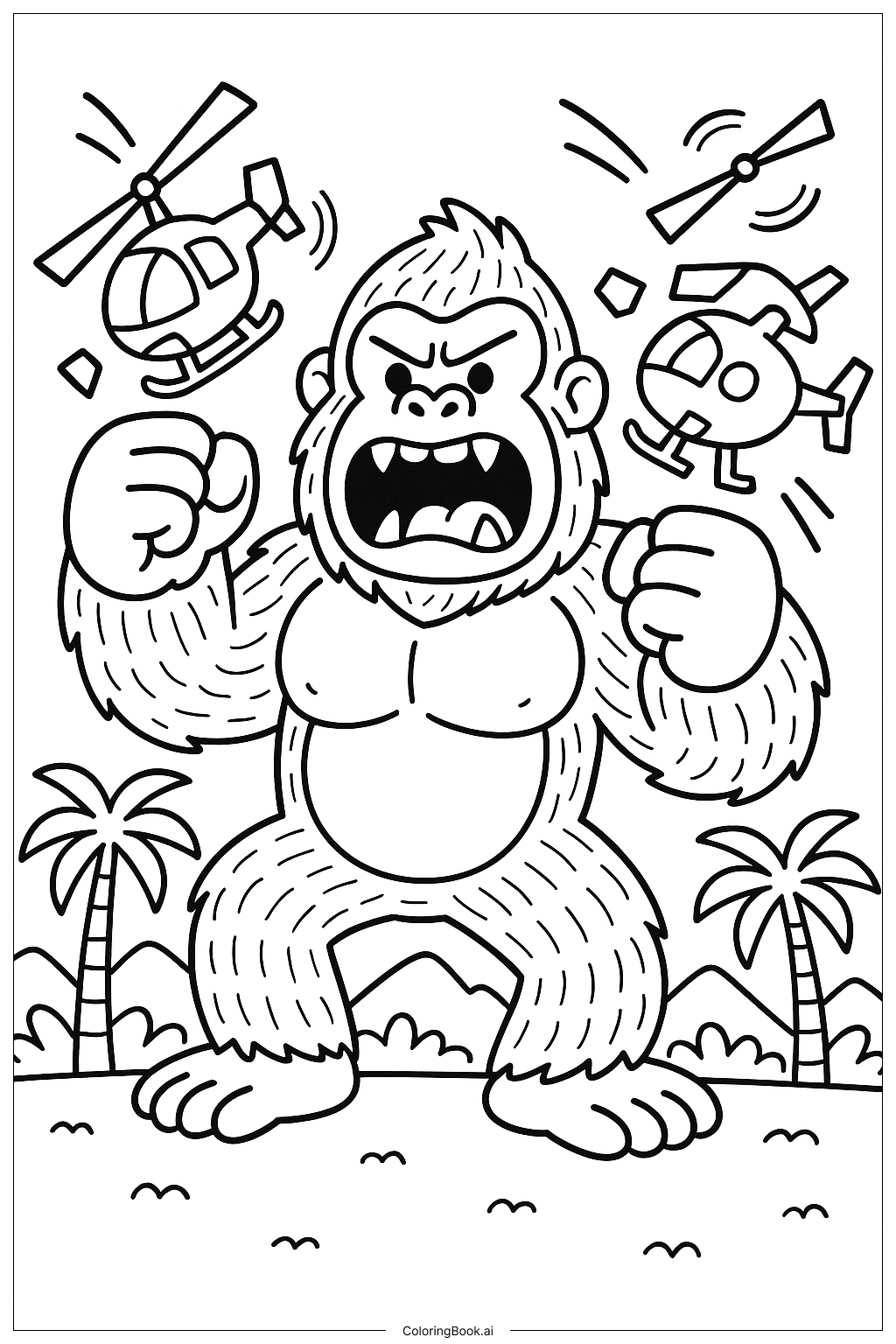  King Kong Smashing Helicopters Coloring Page 
