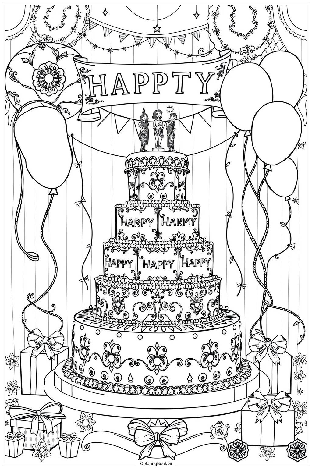  Decorated Cake Animals Coloring Page 