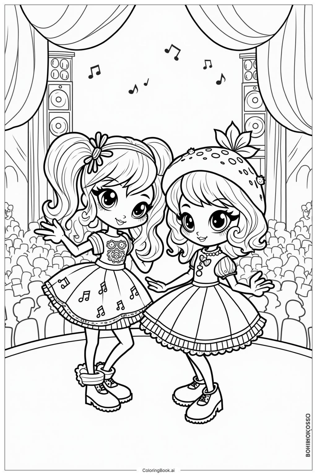  Page de coloriage Spectacle musical de Cherry Jam et de Fraise Shortcake 