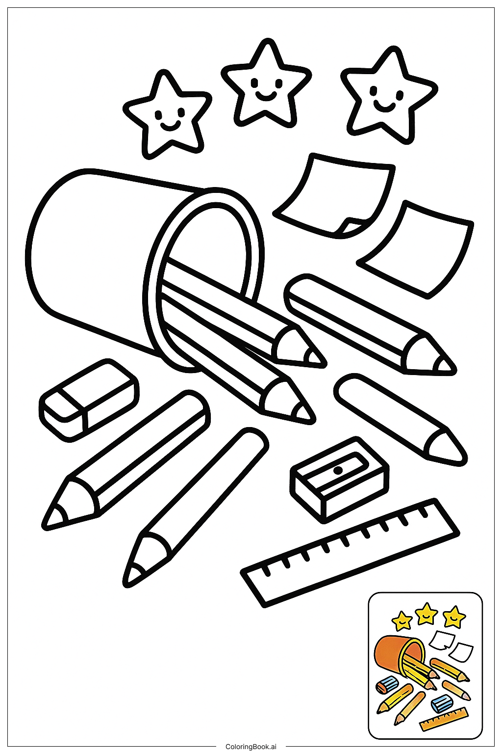  学校の最後の日のペンシルカップがこぼれたの塗り絵ページ 