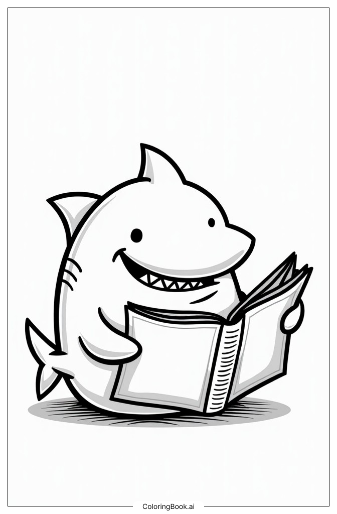 おじいちゃんサメの新聞を読む 塗り絵ページ(無料のPDF&PNG おじいちゃんサメの新聞を読む 塗り絵ページ(無料のPDF&PNG