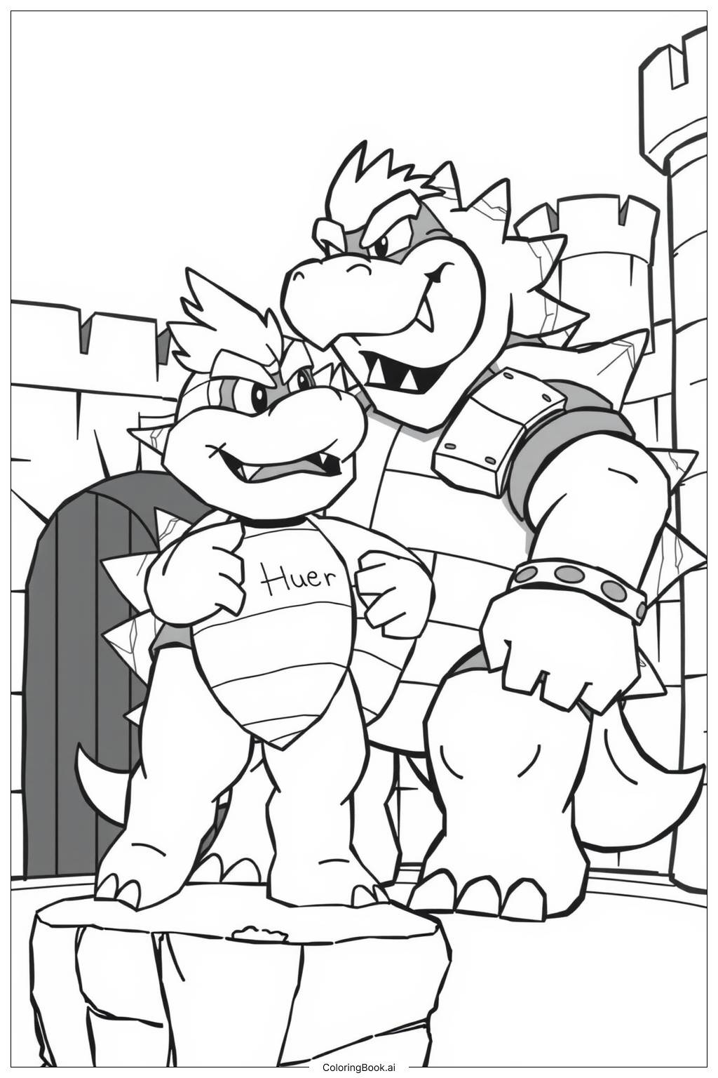  Bowser Jr. Standing Proud with Bowser Coloring Page 