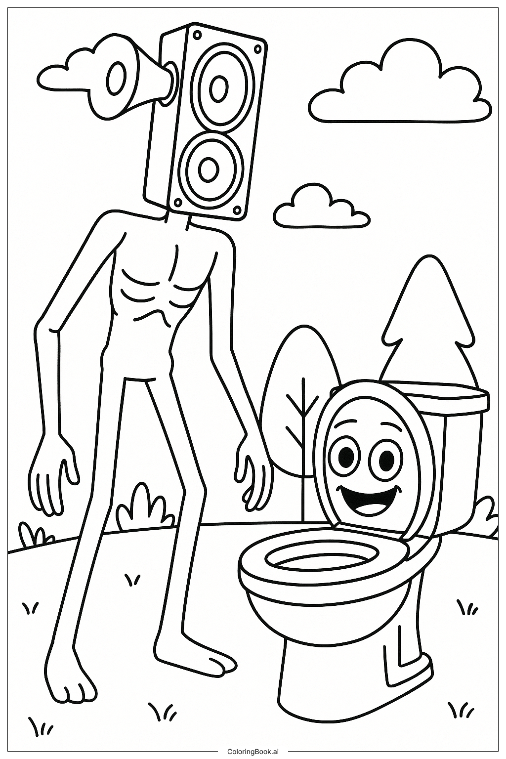  Page de coloriage Haut-parleur Titan et une Toilette Skibidi 