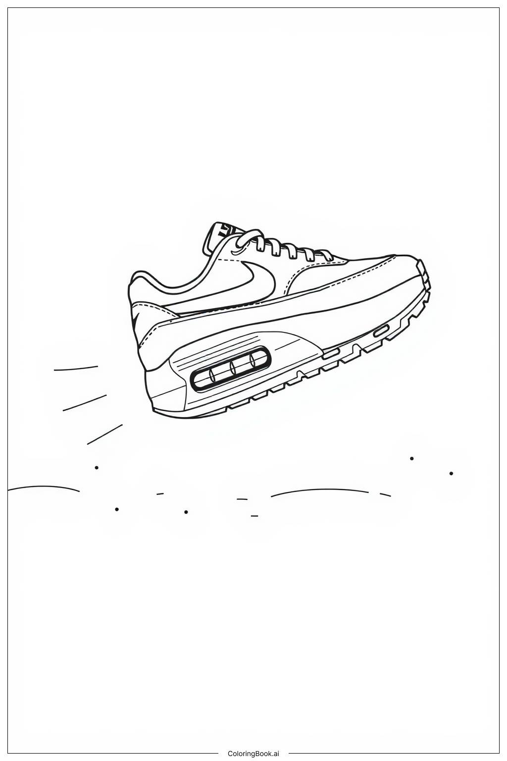  Página para colorir de nike air max em uma cena de corrida 