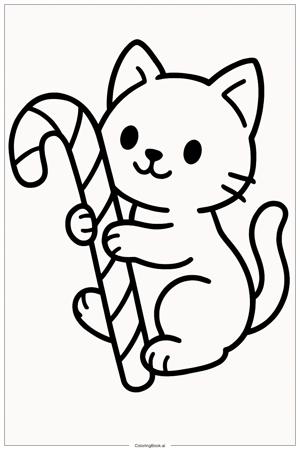  A Kitty Playing With A Candy Cane Coloring Page 
