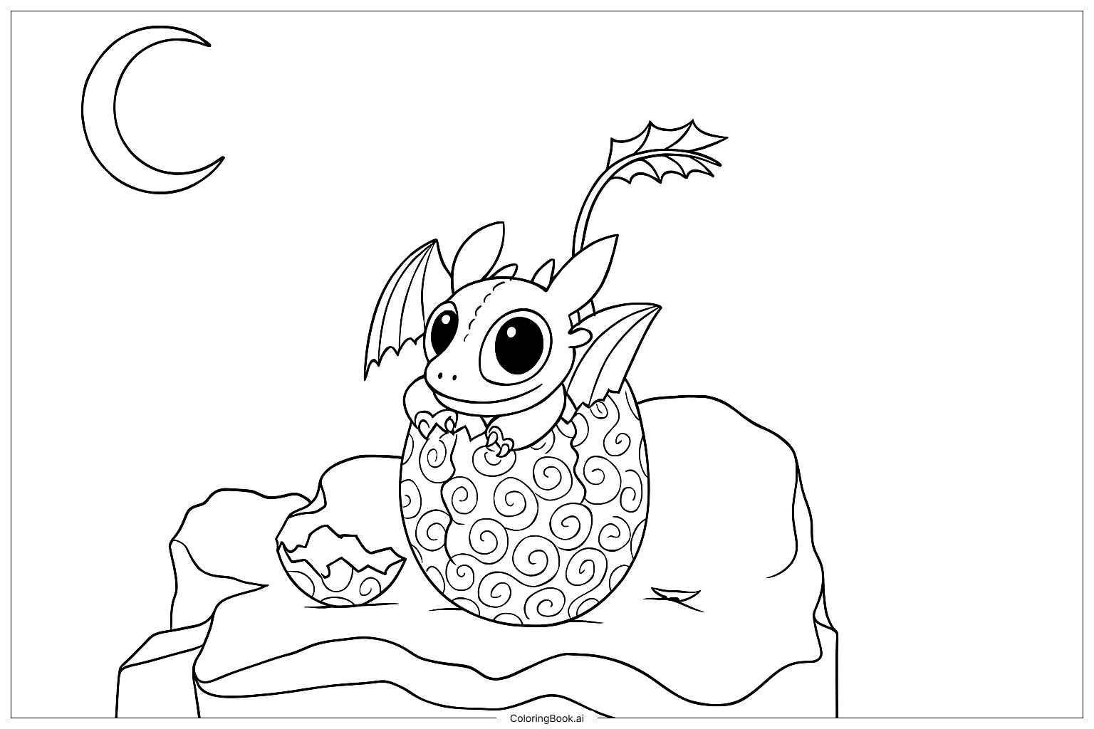  Page de coloriage Œuf de Croissant de Lune du Furia Nocturne Krokmou 