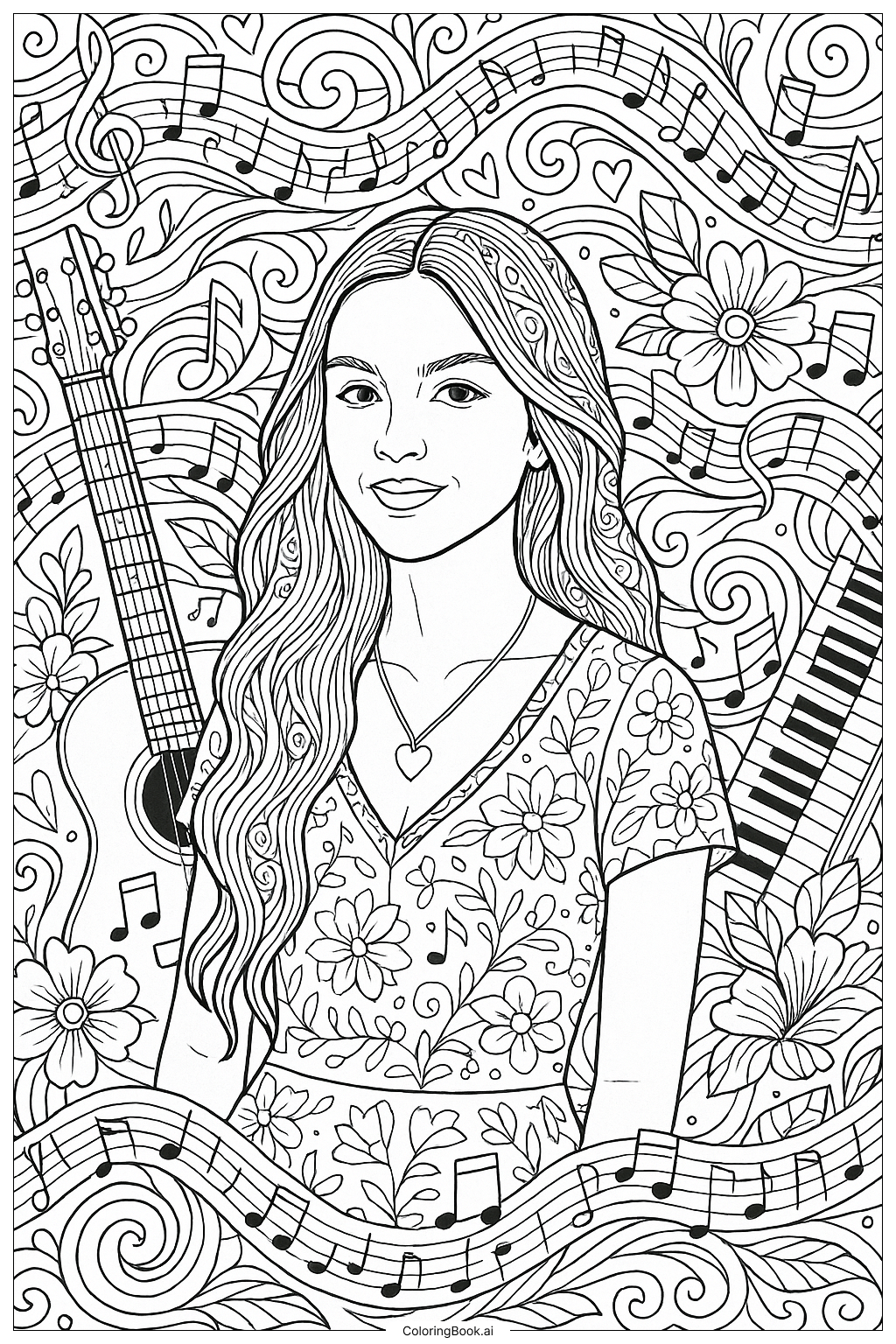  Olivia Rodrigo Surrounded By Lyrical Imagery Coloring Page 