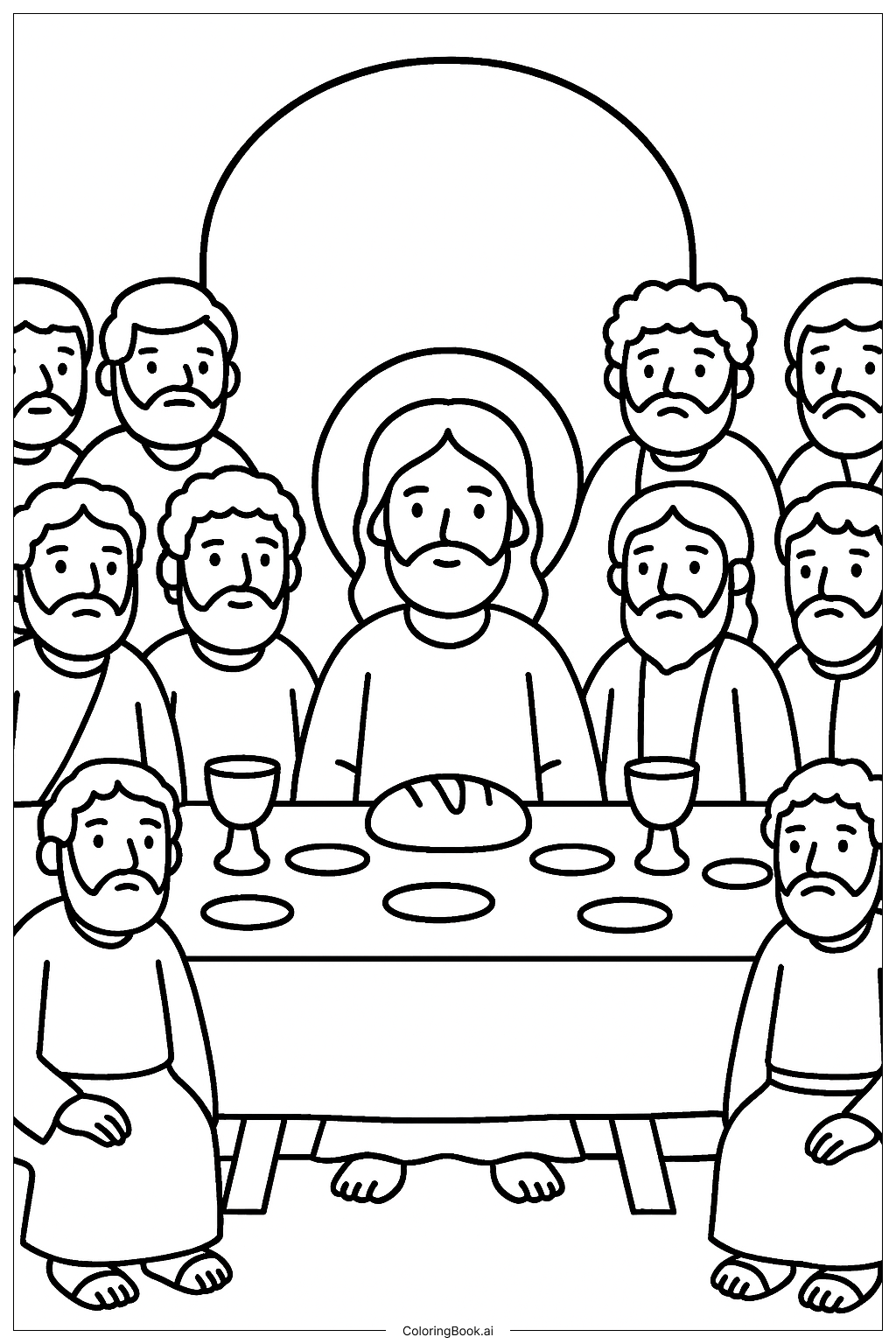  Página para colorear de Jesucristo en la mesa de la Última Cena 