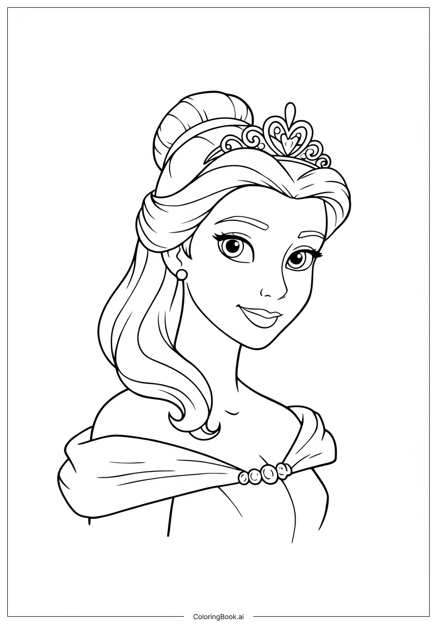  プリンセス・ベルの簡単な肖像画の塗り絵ページ 