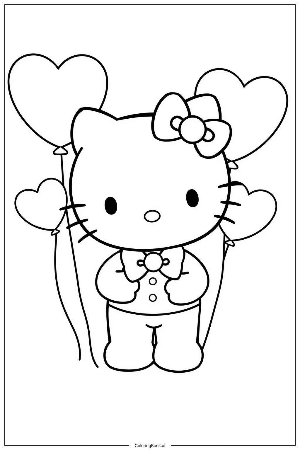  Page de coloriage Ballons en forme de cœur avec Hello Kitty 