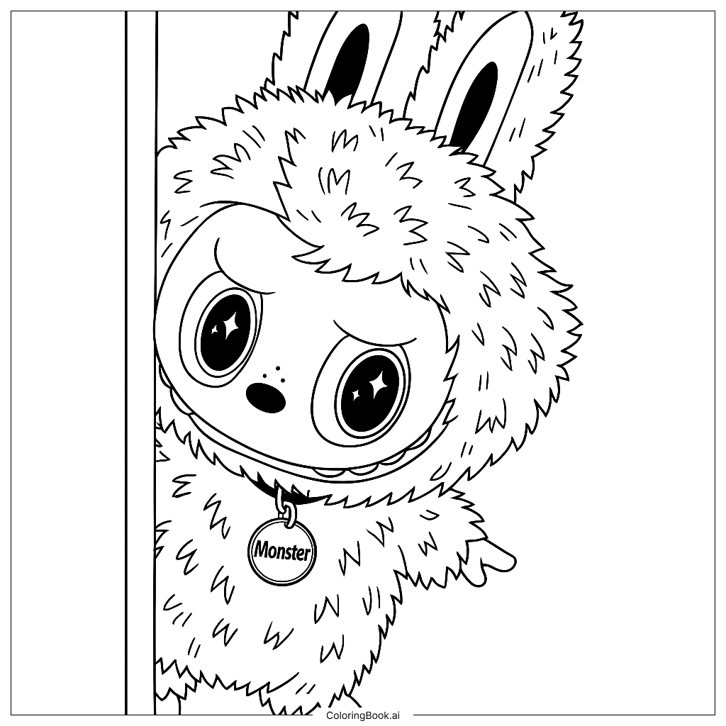  拉布布在门后偷看填色页 