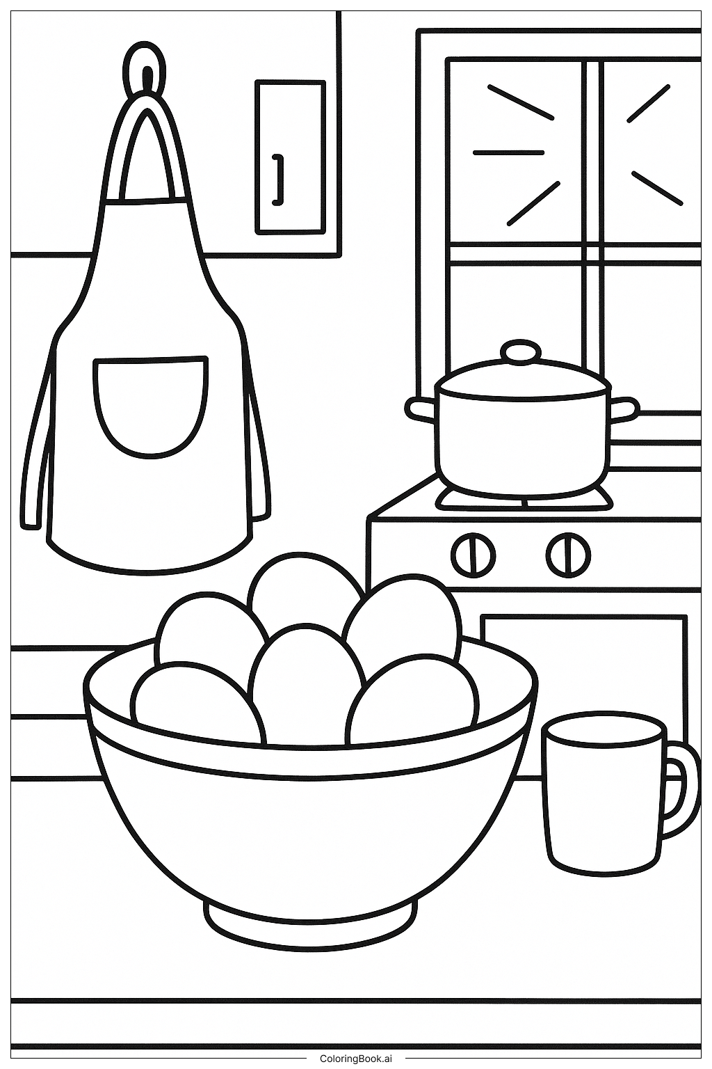  Kitchen Scene With A Bowl Of Eggs Coloring Page 