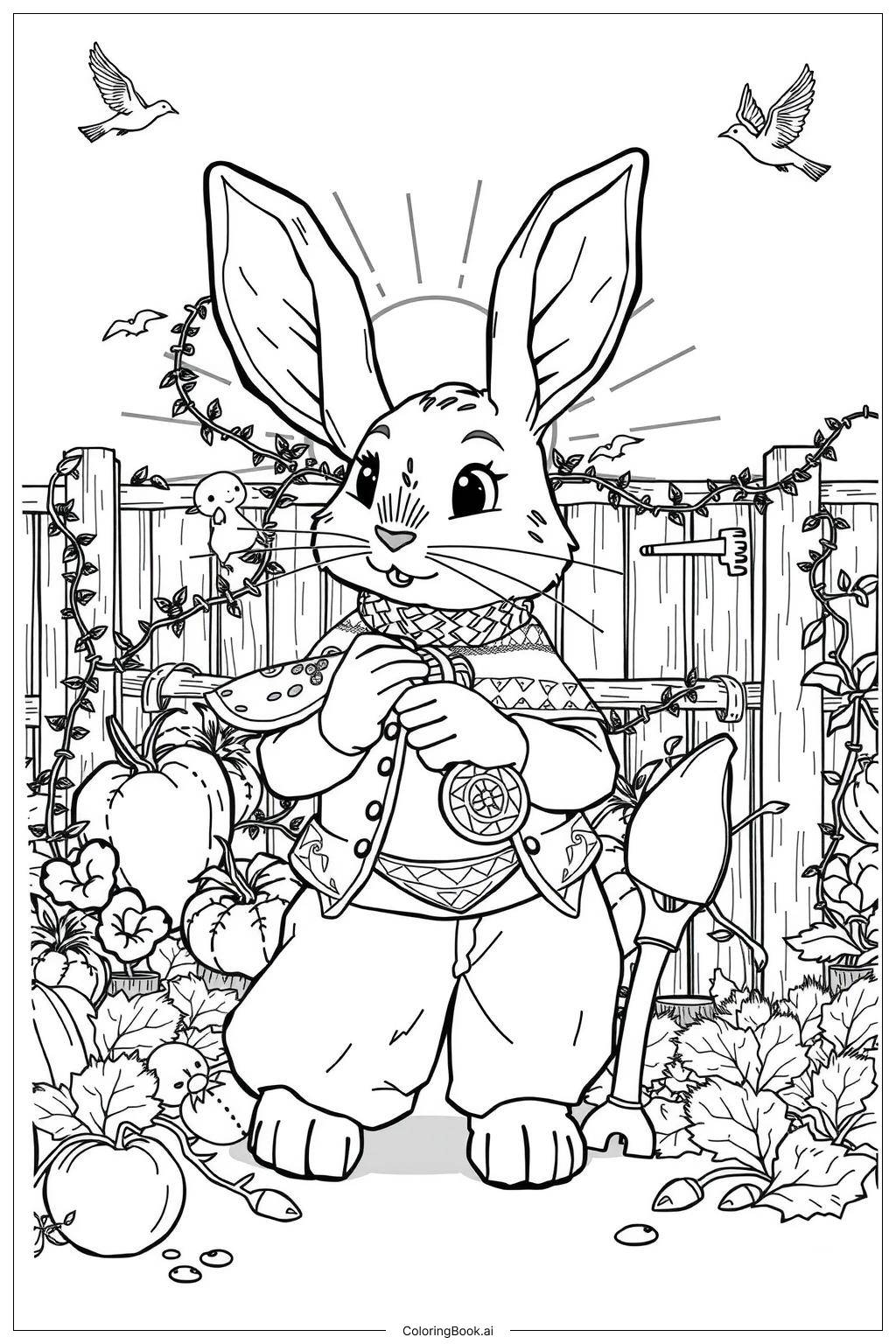  Bunny Carrot Garden Morning Coloring Page 