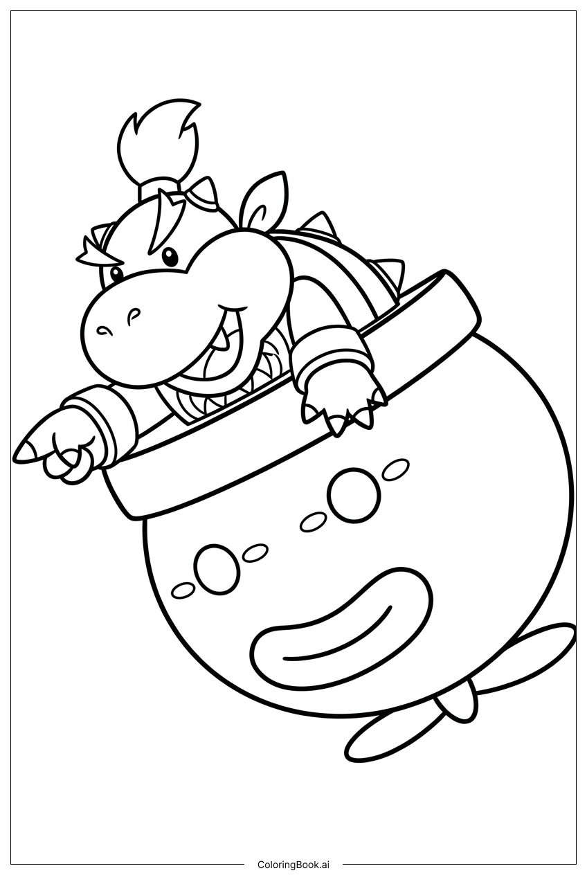 クッパJr.がクラウンカーでコースを切り開くの塗り絵ページ