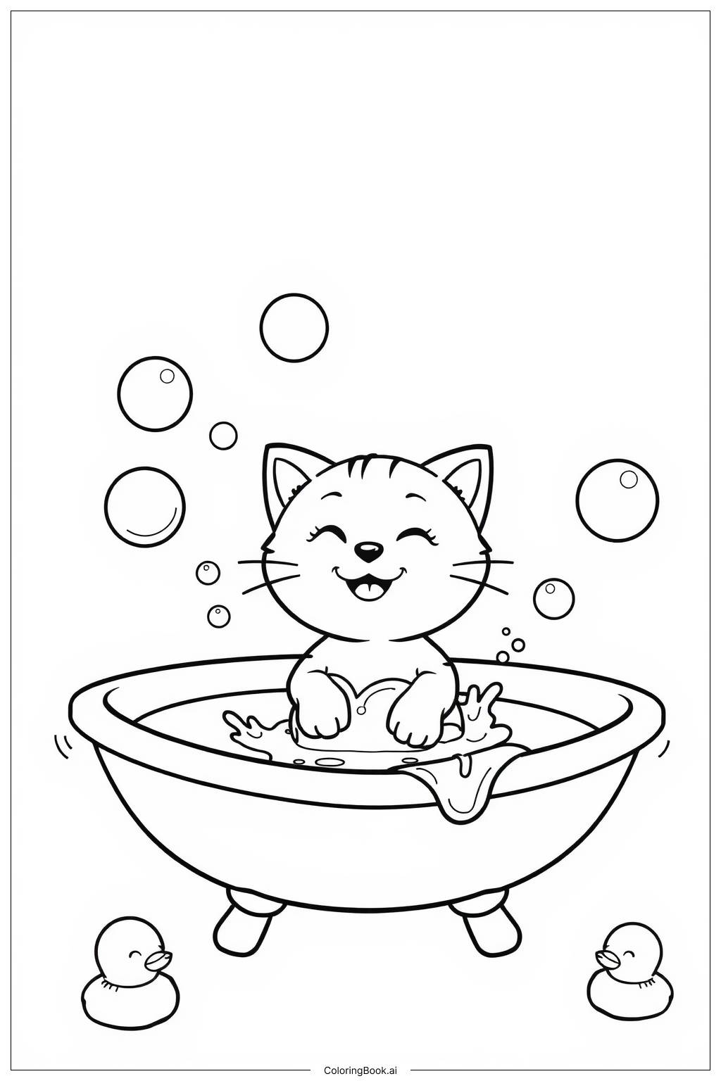  Page de coloriage Chat prenant un bain 