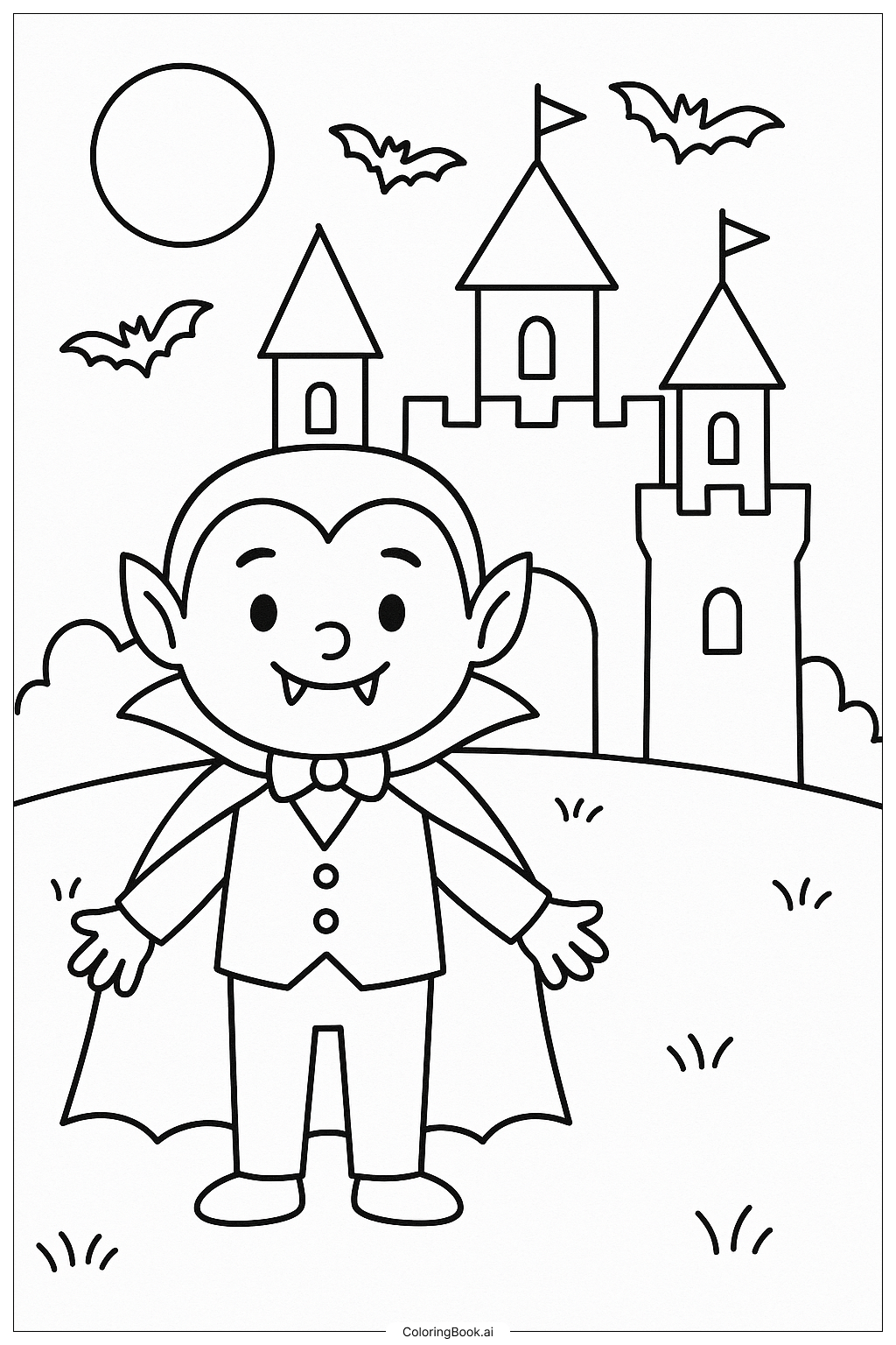 Página para colorir de Vampiro Na Frente Do Seu Castelo