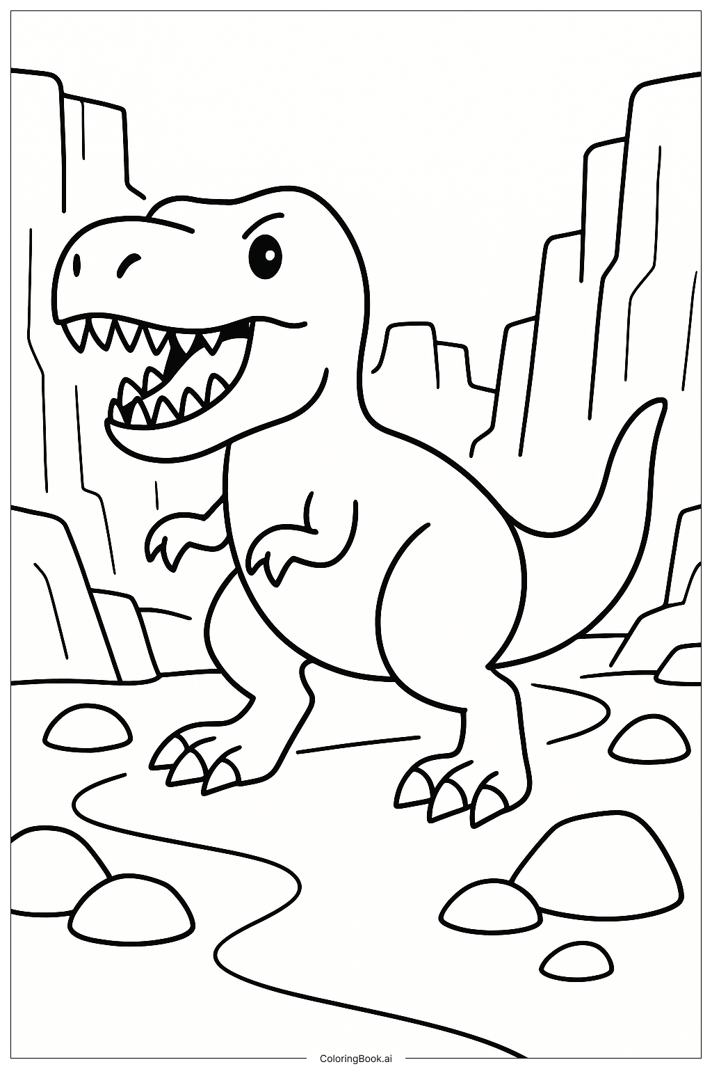 Página para colorear de T-Rex pisando un cañón