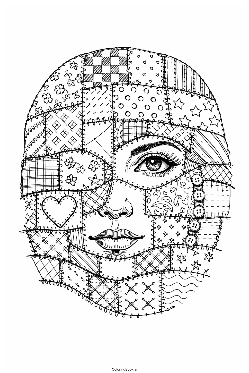 Face In Patchwork Quilt Coloring Page