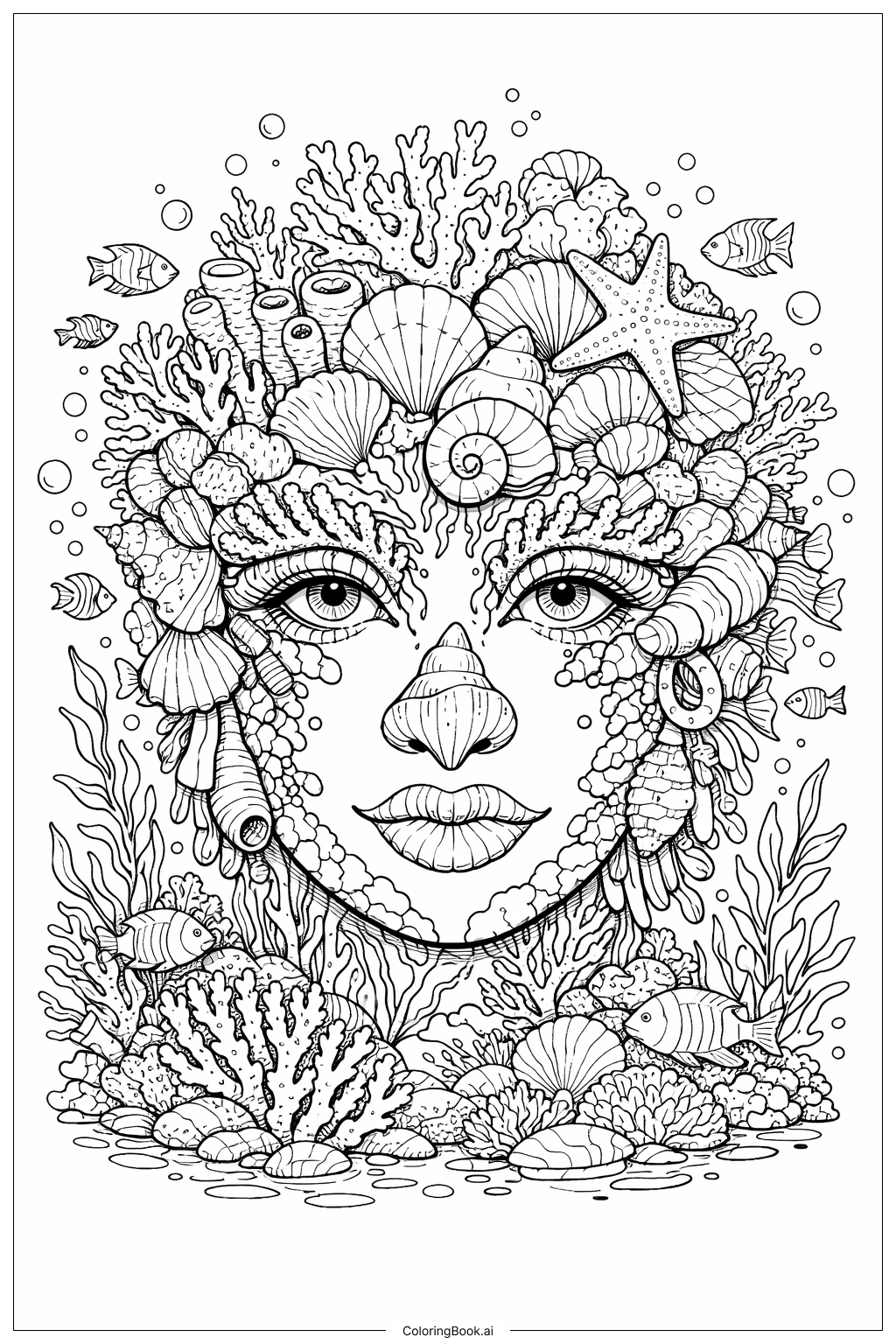 Face In Underwater Scene Coloring Page
