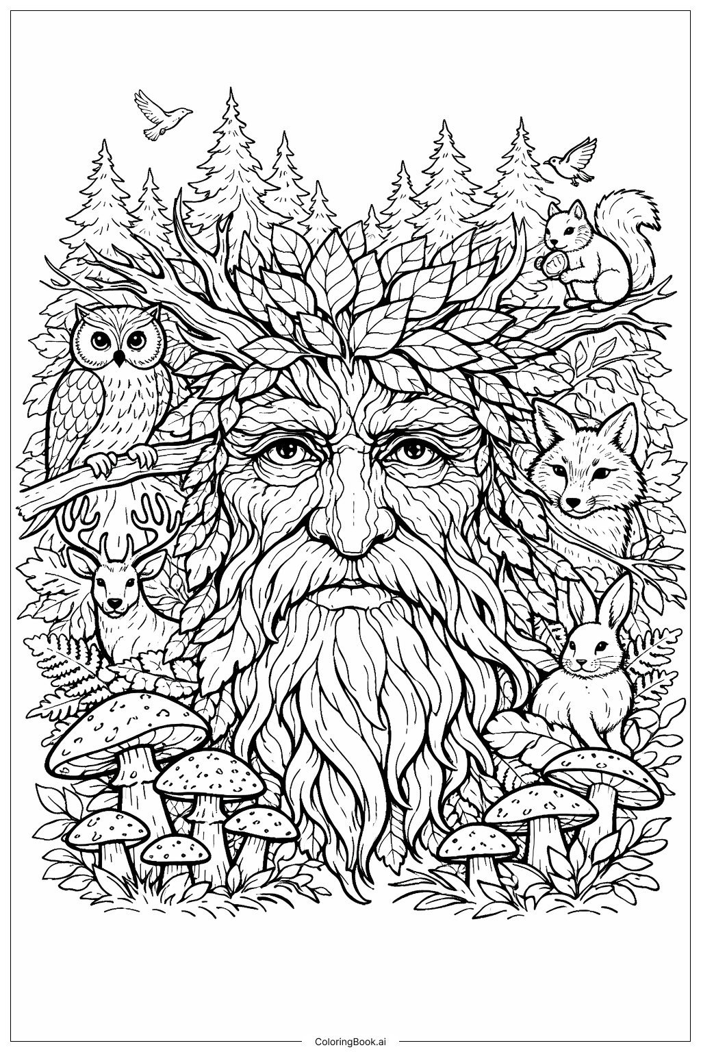 Gesicht des Waldgeistes Ausmalseite