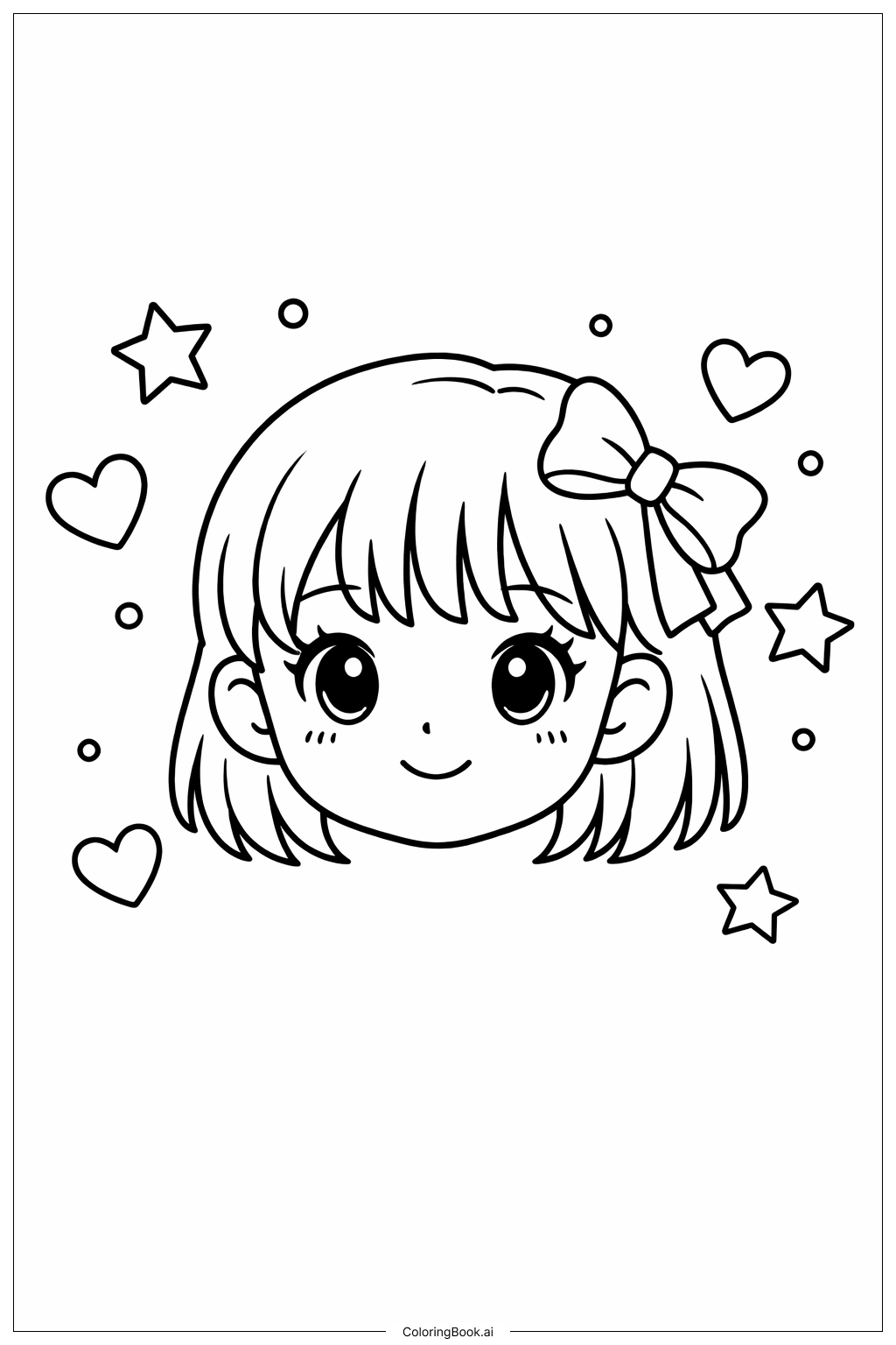  帶蝴蝶結的臉龐著色頁 