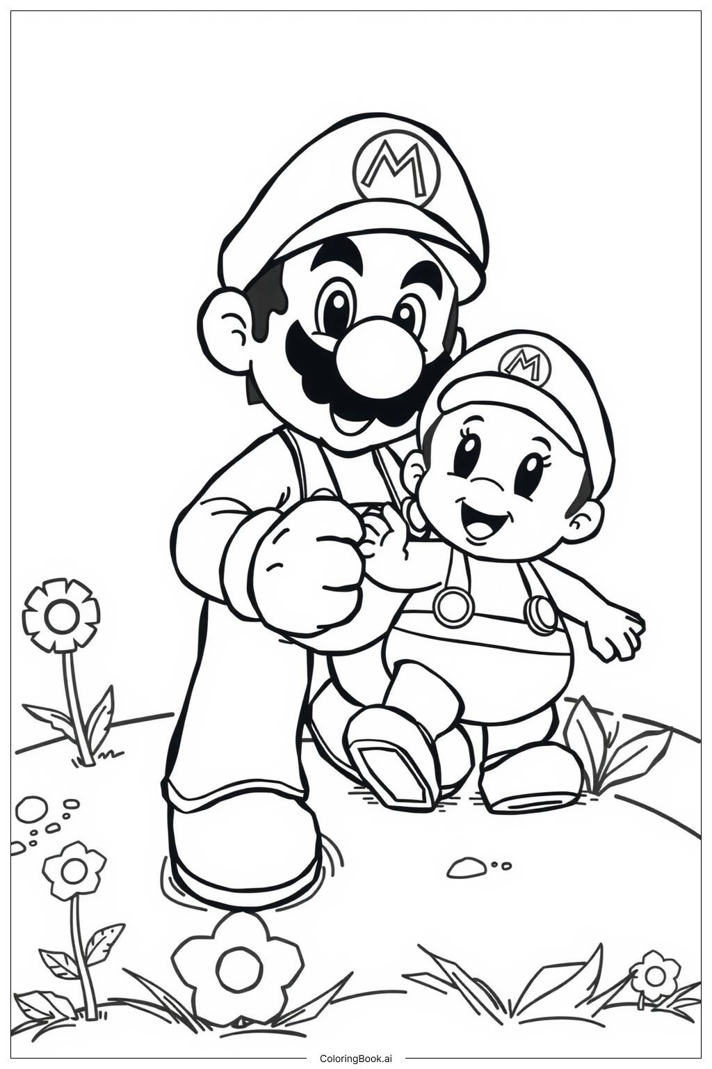  Mario und Baby Mario in einem gemeinsamen Abenteuer Ausmalseite 