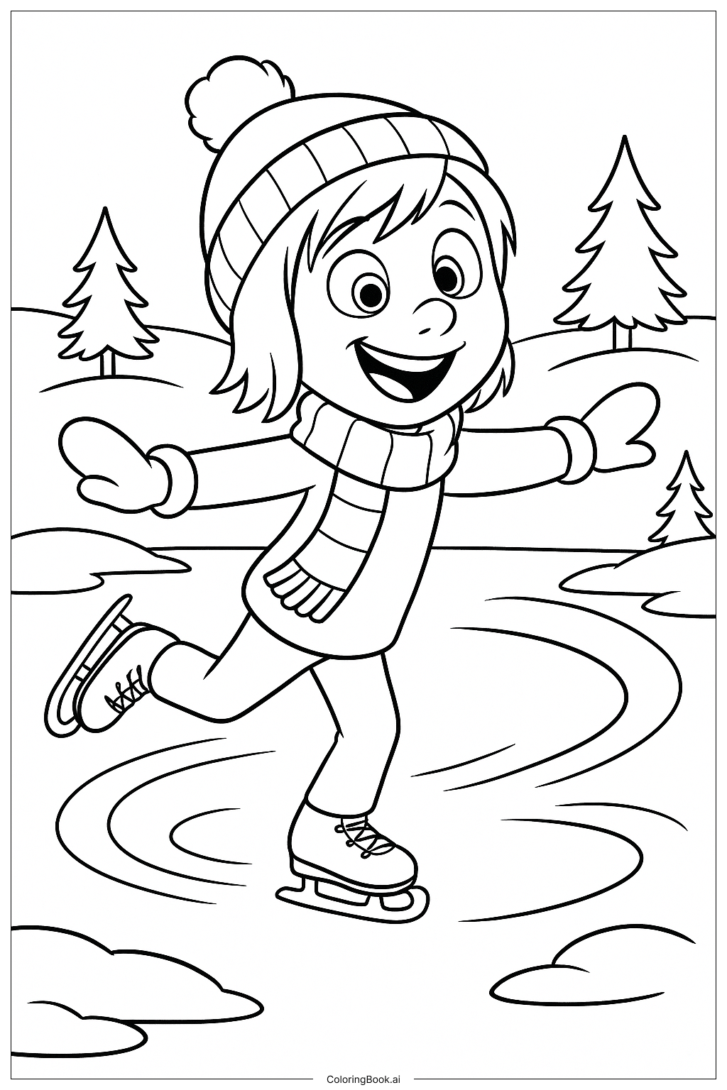 Inside Out Riley Skating On Ice Coloring Page