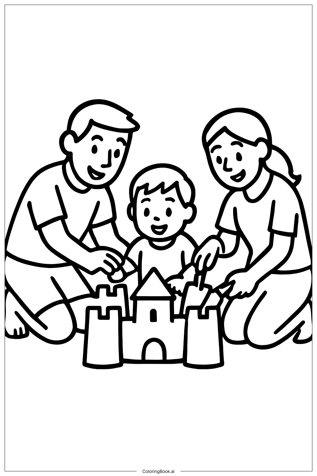 家族とビーチでのひとときの塗り絵ページ